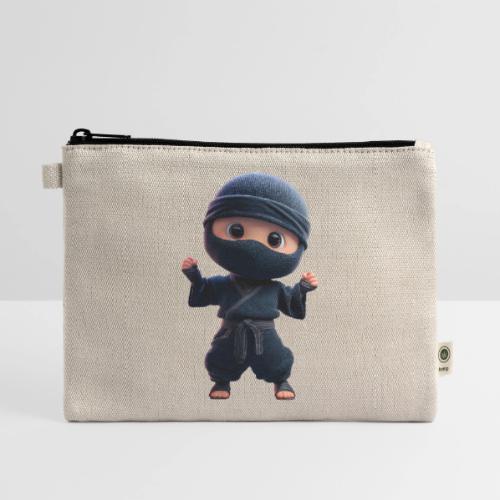 Cute Cartoon Ninja Toddler in Fight Pose - Hemp Carry All Pouch