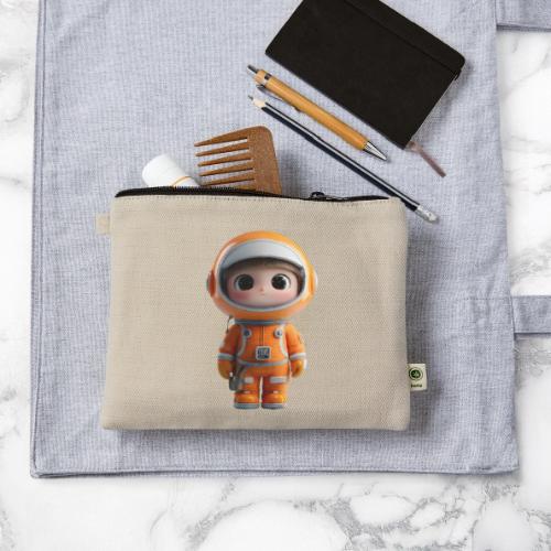 Cute Cartoon Astronaut in Orange Suit - Hemp Carry All Pouch