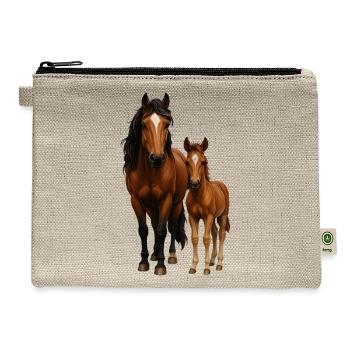 Equine Duo Horse and Foal Portrait - Hemp Carry All Pouch - natural - Front