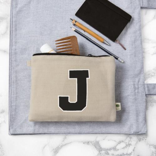 Varsity Letter J Athletic Alphabet Graphic - Hemp Carry All Pouch
