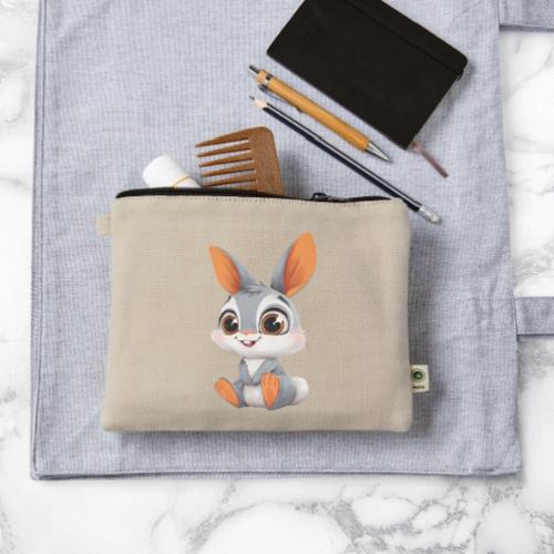 Multicolor Baby Rabbit Cartoon Sitting - Hemp Carry All Pouch
