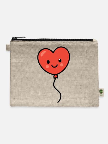 Kawaii Heart Balloon Smile - Hemp Carry All Pouch - natural