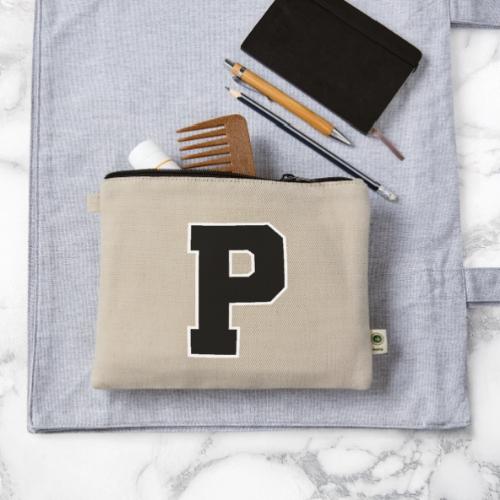 Varsity Letter P Athletic Alphabet Design - Hemp Carry All Pouch