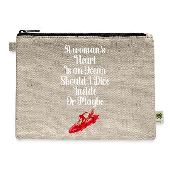Contemplating Depths: A Woman's Heart, To Dive or - Hemp Carry All Pouch - natural - Front