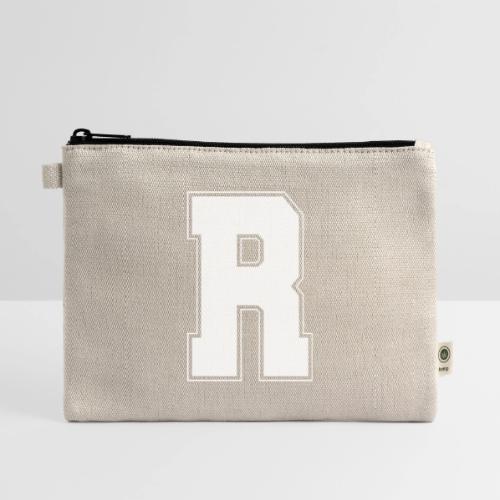 White Letter R – Varsity Alphabet Monogram - Hemp Carry All Pouch
