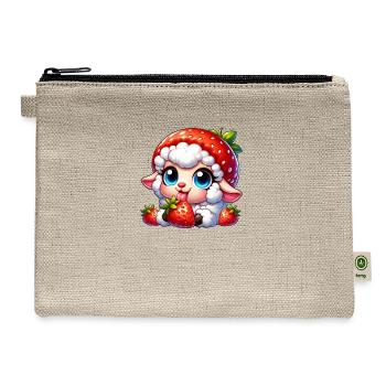 Cute sheep lamb strawberry fruit hat whimsical - Hemp Carry All Pouch - natural - Front