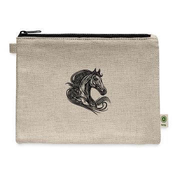 Stallion Portrait With Elegant Mane Blowing In - Hemp Carry All Pouch - natural - Front