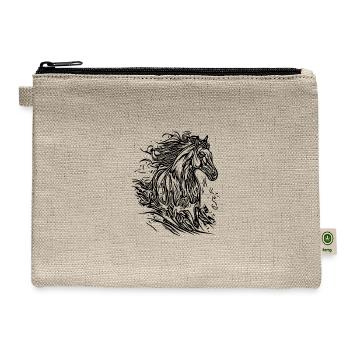 Stallion With Elegant Mane Blowing In The Wind - Hemp Carry All Pouch - natural - Front