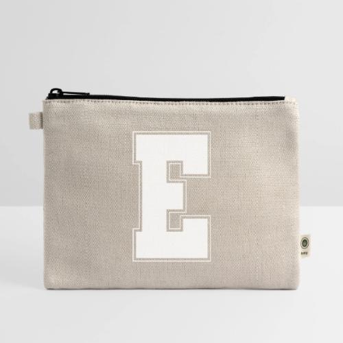 White Letter E – Varsity Alphabet Monogram - Hemp Carry All Pouch