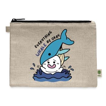 Everything Whale Be Okay - Funny Whale Pun Doodle - Hemp Carry All Pouch - natural - Front