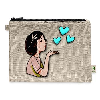 Pop Art Girl Blowing Hearts - Hemp Carry All Pouch - natural - Front