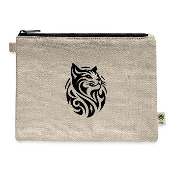 Geometric Tribal Tattoo Cats Head - Hemp Carry All Pouch - natural - Front