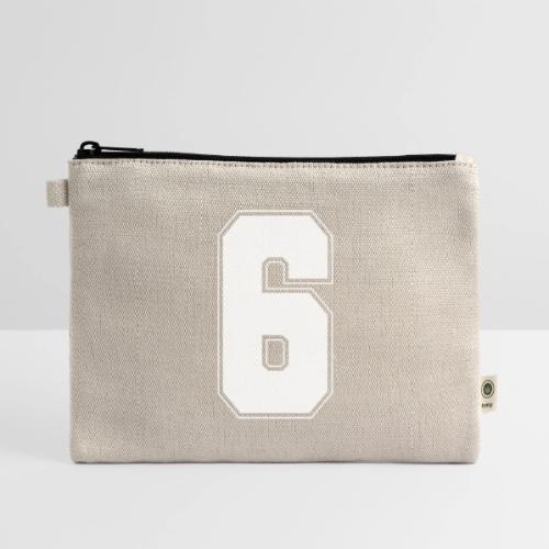 White Number 6 – Varsity Font - Hemp Carry All Pouch