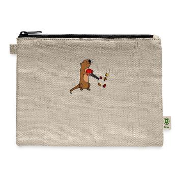Funny Sea Otter Blowing Leaves Fall Cartoon - Hemp Carry All Pouch - natural - Front