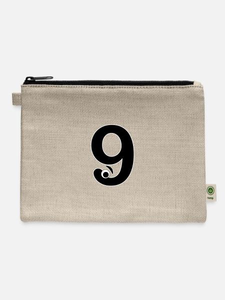 Number Nine 9 Children Birthday Learning - Hemp Carry All Pouch - natural