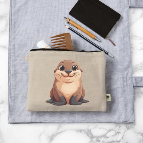 Smiling Cartoon Brown Sea Lion - Hemp Carry All Pouch