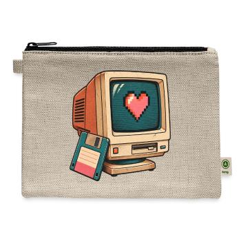 Pixel Heart on Vintage Computer - Hemp Carry All Pouch - natural - Front