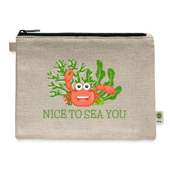Crab in the sea greeting - "Nice to sea you!" - Hemp Carry All Pouch - natural - Front