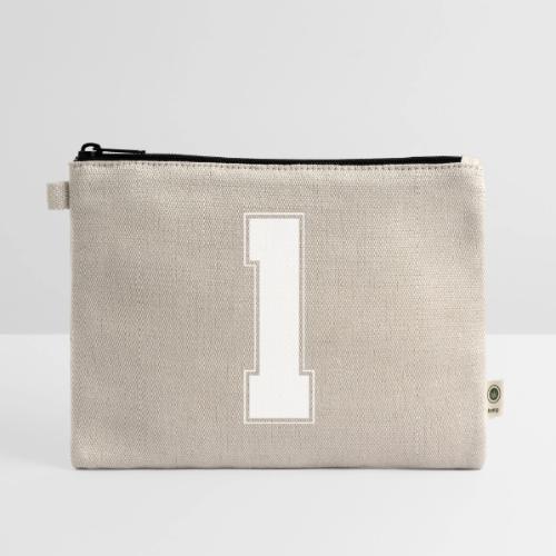 White Number 1 – Varsity Font - Hemp Carry All Pouch