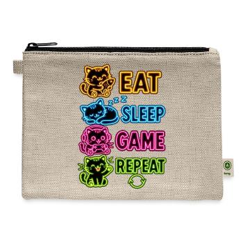 Eat Sleep Game Repeat Neon Cat Gaming Design - Hemp Carry All Pouch - natural - Front