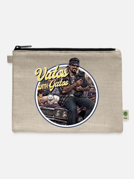 Vatos with Gatos - Hemp Carry All Pouch - natural