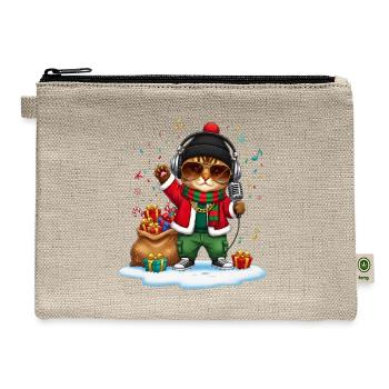 Cool Christmas Cat Rapper DJ Microphone Art - Hemp Carry All Pouch - natural - Front