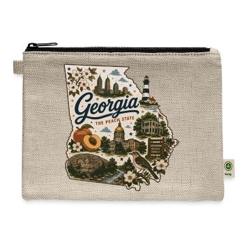 Georgia Peach State Vintage Map Sticker - Hemp Carry All Pouch - natural - Front