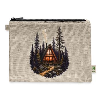 Vintage A Frame Cabin Woods Forest Nature Camping  - Hemp Carry All Pouch - natural - Front
