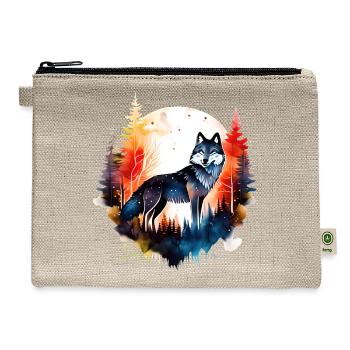 Wolf Pine Trees Full Moon - Hemp Carry All Pouch - natural - Front