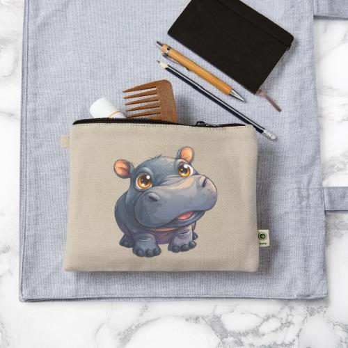 Cute Cartoon Baby Hippo with Big Innocent Eyes - Hemp Carry All Pouch