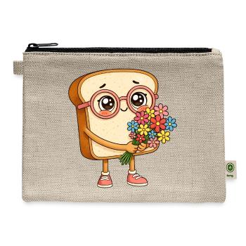 Bread Tony With Flowers – Cute Bread Character  - Hemp Carry All Pouch - natural - Front