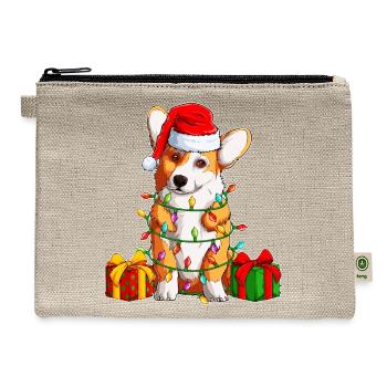 Corgi Santa Christmas Lights - Hemp Carry All Pouch - natural - Front