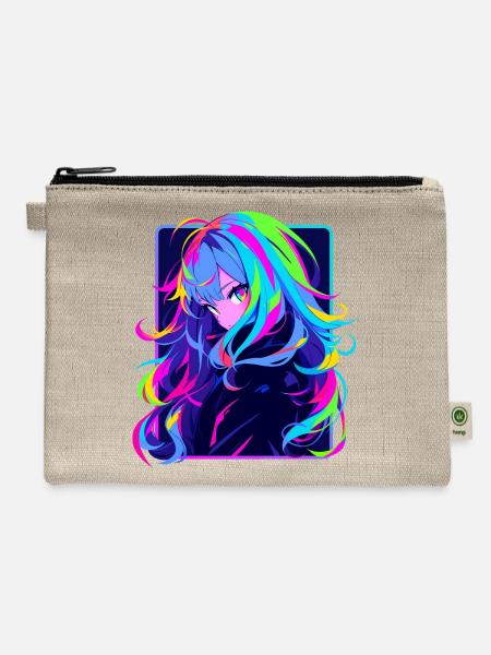 Cyber Anime Girl - A Retro Futuristic Vibe - Hemp Carry All Pouch - natural