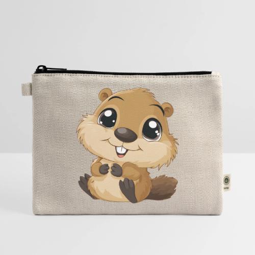 Adorable Cartoon Baby Beaver with Big Eyes - Hemp Carry All Pouch