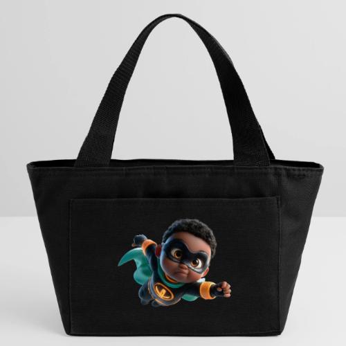 Brave Cartoon Superhero Boy in Green Cape - Recycled Insulated Lunch Bag