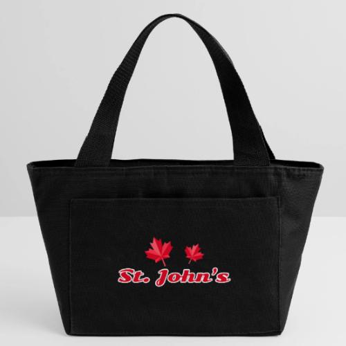 St. John's with two red maple leaves - Recycled Insulated Lunch Bag