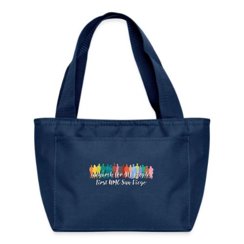 a church for all people - with colorful graphic - Recycled Insulated Lunch Bag