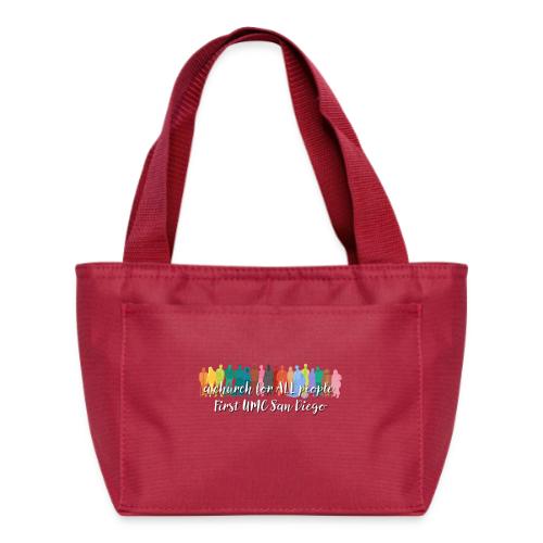 a church for all people - with colorful graphic - Recycled Insulated Lunch Bag