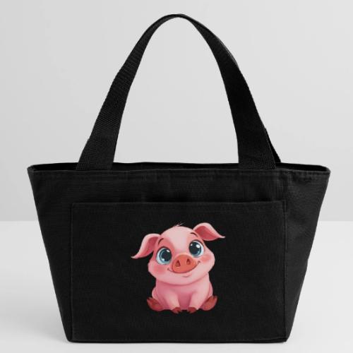 Adorable Cartoon Baby Pig Sitting with Big Eyes - Recycled Insulated Lunch Bag