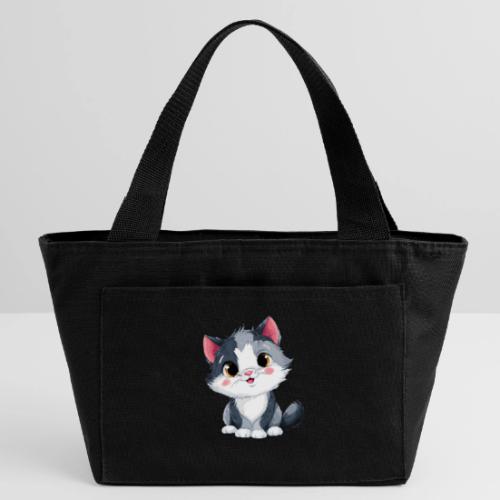 Sweet Sitting Kitten Cartoon Smiling - Recycled Insulated Lunch Bag
