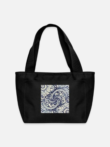 Blue Paisley Fractal Swirl - Recycled Insulated Lunch Bag - black