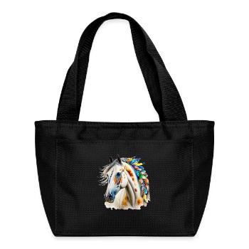 White Native Horse - Recycled Insulated Lunch Bag - black - Front