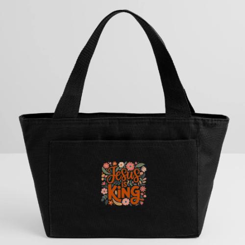 Jesus Is King – Floral Christian Typography Design - Recycled Insulated Lunch Bag