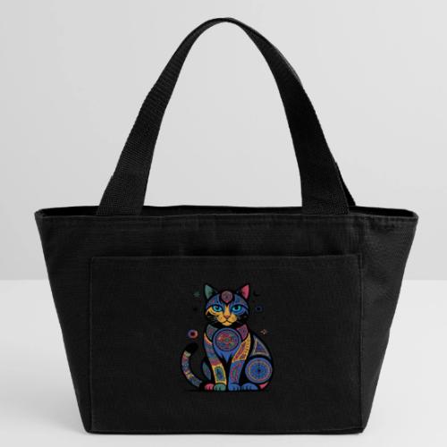 Vibrant Geometric Cat Mandala - Recycled Insulated Lunch Bag