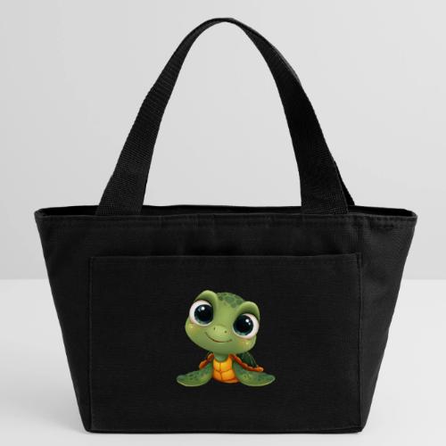 Cheerful Green Cartoon Sea Turtle with Big Eyes - Recycled Insulated Lunch Bag