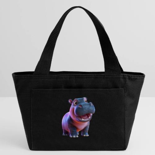 Smiling Cartoon Baby Hippo Standing - Recycled Insulated Lunch Bag