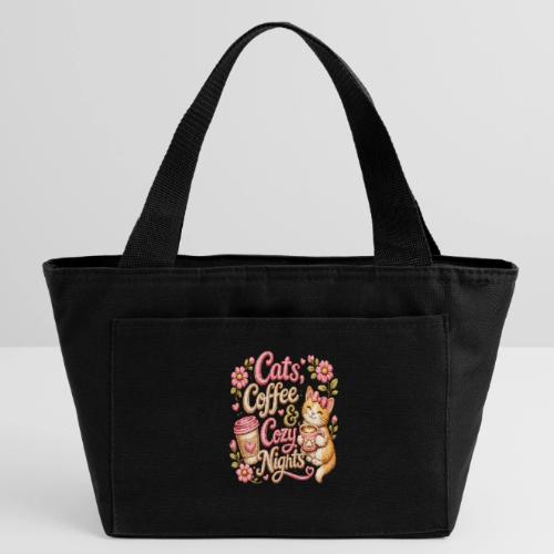Cats, Coffee & Cozy Nights Faux Stitched Design - Recycled Insulated Lunch Bag