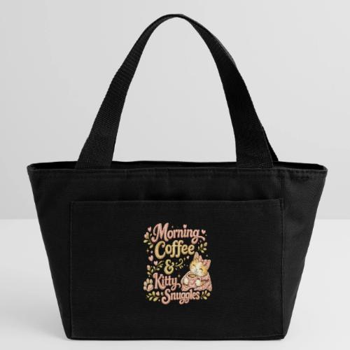 Morning Coffee & Kitty Snuggles Faux Stitched - Recycled Insulated Lunch Bag