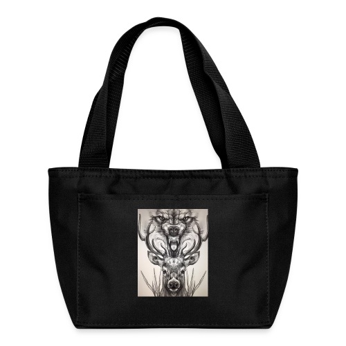 Black Ink Deer And Wolf Head - Recycled Insulated Lunch Bag
