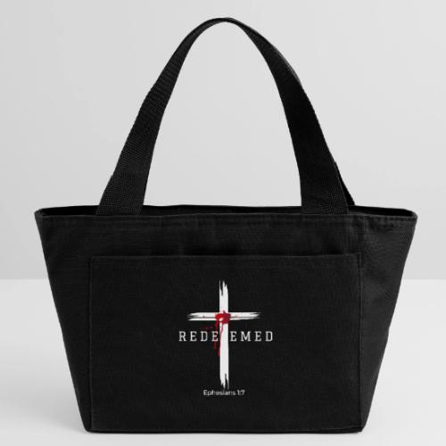 Redeemed by the blood of Jesus - Ephesians 1:7 - Recycled Insulated Lunch Bag